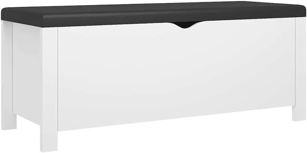 BOWERY HILL Rectangular Engineered Wood Storage Box with Faux Leather Cushion, White Finish, 15.7 x 41.3 x 17.7 in, Bedroom Toy, Blanket, or Clothes Organizer Bench