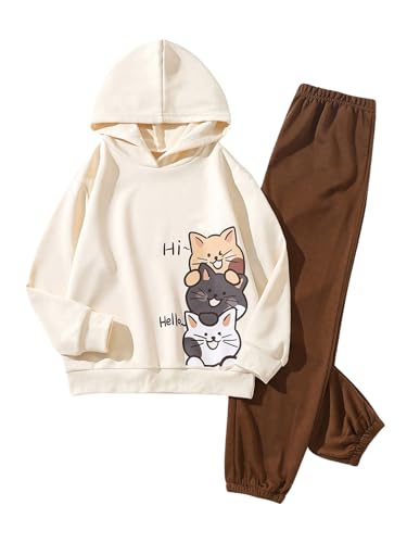 Image of SweatyRocks Girl's 2 Piece Outfits Long Sleeve Graphic Hoodies Sweatshirts and Pants Set Multicolor 8Y