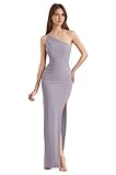 Mermaid Satin Bridesmaid Dresses with Slit 2025 One Shoulder Wrap Long Prom Gown for Women Open Back Silver 6 JA0339