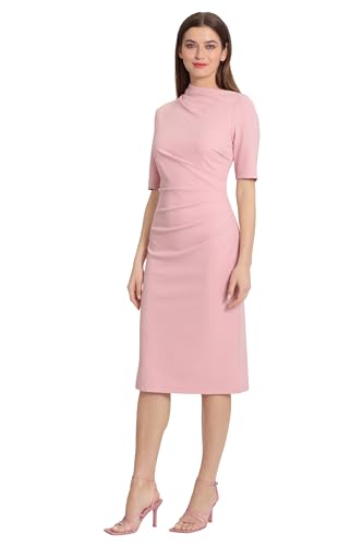 Image of Maggy London Women's Maggy London Women's Dresses Side Pleat Dress with Asymmetric Neck and Elbow Sleeves
