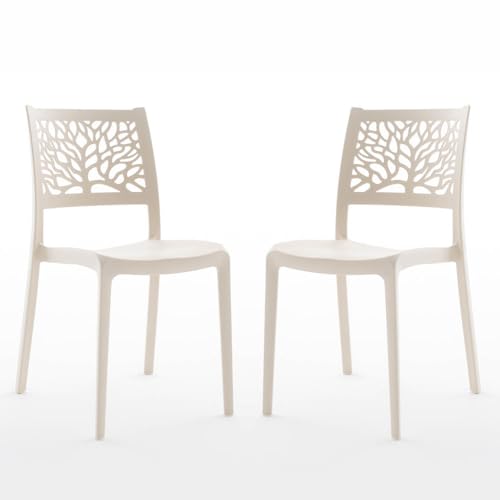 SIEDITI FUORI E DENTRO Sedie Flora in resina con fibra di vetro impilabili per l'interno/esterno (2, Crema)