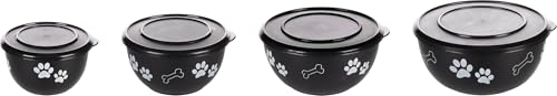 Flamingo Futter- und Wassernapf Kena mit Deckel, Schwarz/Silber, M, 800 ml – mit schönem Muster und abnehmbarem synthetischem Deckel