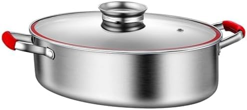 Olla ovalada de acero inoxidable al vapor, olla multifunción y sartén para freír, gran capacidad para cocinar de uso general