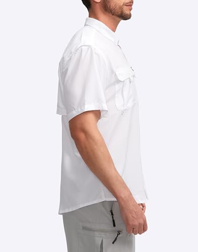 Pudolla Men's Fishing Shirts with Short Sleeves, Summer Travel Work Shirts, Button Down with UPF50+ and Zipper Pockets2