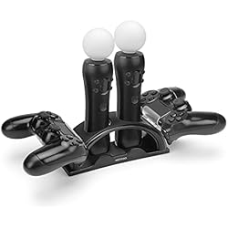 Cargador Inalambrico Mando Ps4 Corte Ingles NiTHO Estación de Carga VR, Carga y Soporte Compatible con los Mandos de PS4 y PS Move, Estación de Carga Rápida para Cargar 2 Mandos de Playstation 4 y 2 de PS Move (1 Cable de Carga USB Incluido)