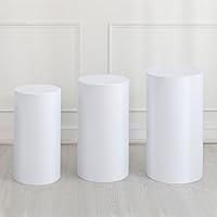 QUARKZMAN Set aus 3 weißen Zylinder Spandex Standabdeckungen, Plinth Standabdeckung für Party Hochzeit Geburtstagsdekoration, enthält nur Zylinderabdeckungen (elastischer Stoff klein)