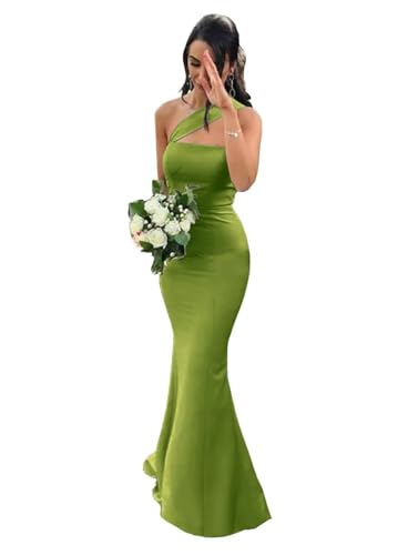Image of Stretch Spandex Bridesmaid Dresses Long 2026 One Shoulder Formal Gowns Satin Mermaid Prom Wedding Guest DR0194N