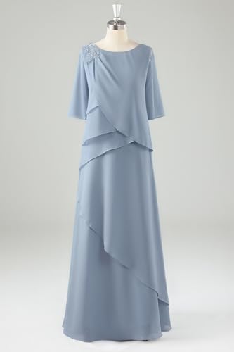 Chiffon Mother of The Bride Dresses for Women 3/4 Sleeve Lace Long Formal Evening Gown4