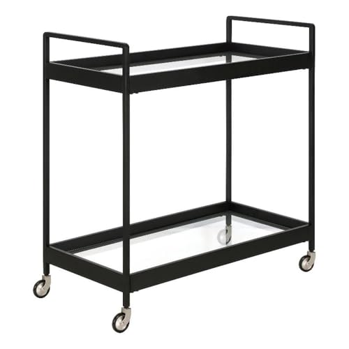 Image of Henn&Hart 33 inch 2-Tier Portable Industrial Bar Cart, Serving Cart, Black