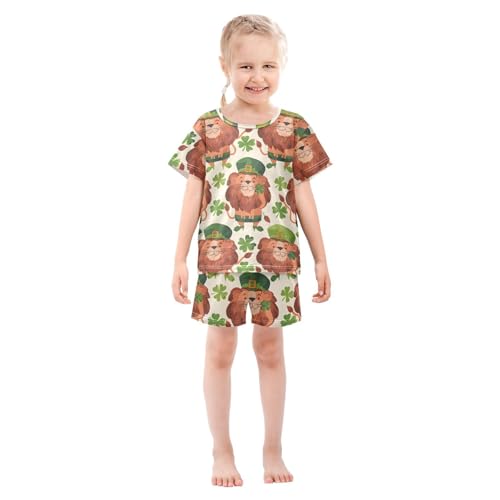 ALAZA Lion Clover Leaf Cartoon Pajamas Short Sleeve 2 Piece Sleepwear Top and Bottom Pajama Set Unisex3