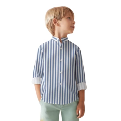 Image of A.T.U.N. (ALL THINGS UBER NICE) Boys 100% Cotton Band Collar Shirt | Soft Fabric with Button Front Style & Roll-Up Sleeves | Comfortable Casual Kids Shirt
