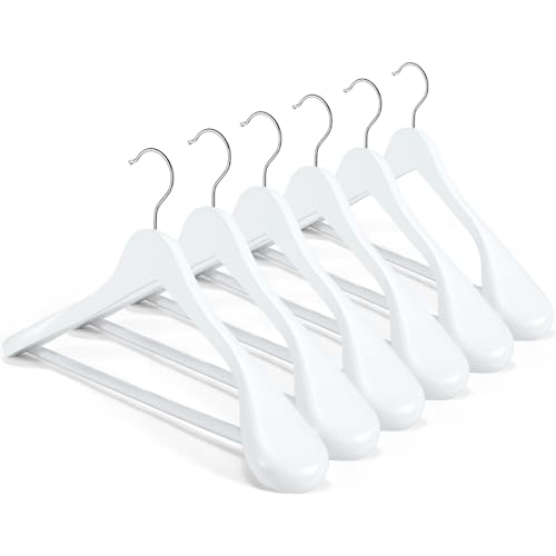 HOUSE DAY Grucce appendiabiti in legno massello di alta qualità, da donna, a spalla larga, con barra antiscivolo per pantaloni, finitura liscia, gancio girevole a 360° per vestiti, grucce pesanti,