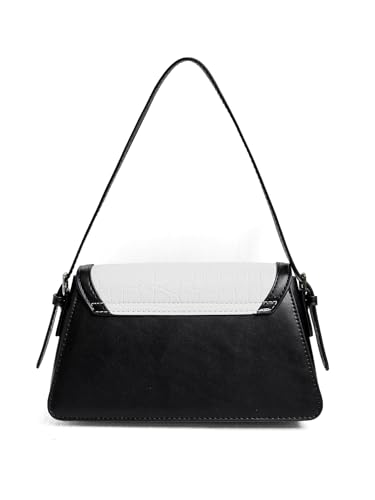 QWINEE Women's Crocodile Embossed Flap Bag Colorblock Shoulder Handbag Contrast Binding Clutch Purse2