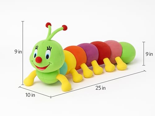 Image of Super Soft Colorful Caterpillar Stuffed Toy Long Plush Animal with Rainbow Body Segments Cute Cartoon Face Bright Antennae & Multiple Legs Perfect for Children, Toddlers Learning Play(9cm)