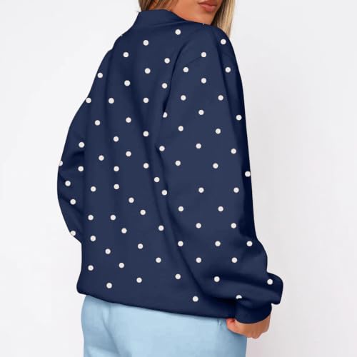 Jielayou Polka Dot Hoodie for Women Fleece Oversized Crewneck Pullover Tops - image 5