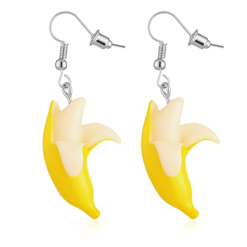 3D Resin Imitate Fruits Dangle Earrings Banana Dangle Earrings Imitate Food Banana Dangles Drop Earring Bohemian Bananas Food Earring for Women Cute Decoration Jewelry Gifts
