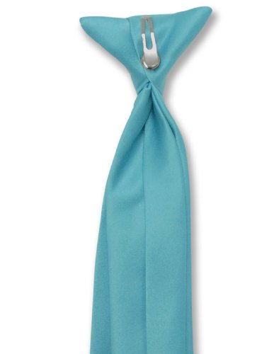 Vesuvio Napoli Boy's CLIP-ON NeckTie Solid TURQUOISE BLUE Color Youth Neck Tie3