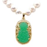 CFWSHJ Collar con Colgante de Jade Verde Natural Feng Shui para Mujer, Collar de Perlas chapadas en Oro de Plata S925, jadeíta de Yoga auténtica, Guanyin