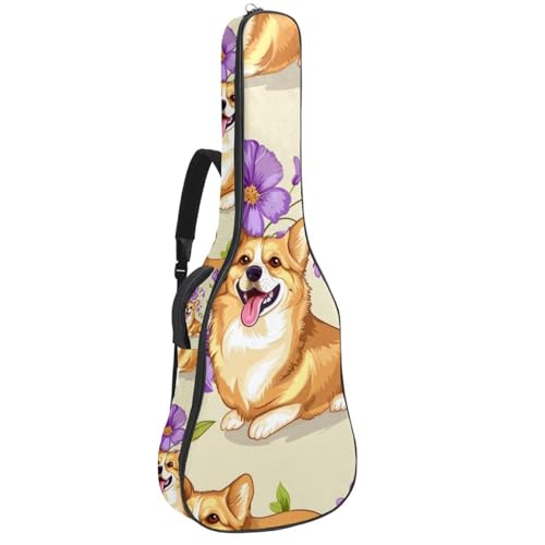 Sac de transport pour guitare acoustique imperméable à motif Corgi et bretelles réglables