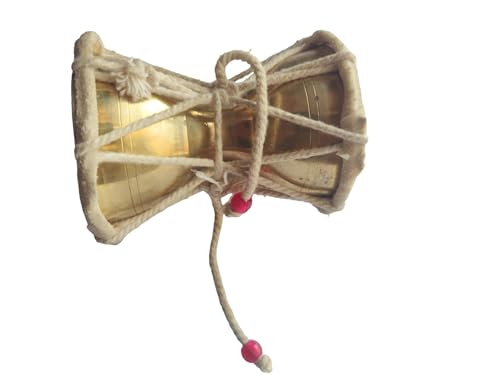 BHAVICREATION Brass Damroo Damru Drum Dumroo Damaru - Gold Color