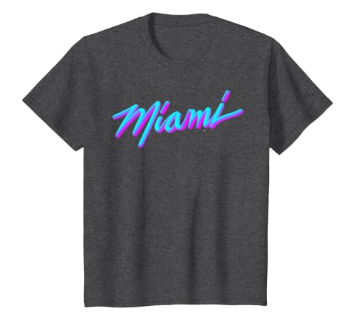 Miami - Vaperwave Synthwave 80s Style Retro Design T-Shirt, Youth, Dark Heather Grey, Medium