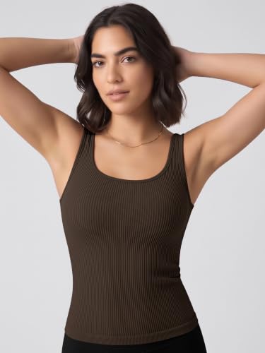 Image of ODODOS 3-Pack Seamless Square Neck Crop Tank for Women Ribbed Knit Soft Low Back Cropped Tops