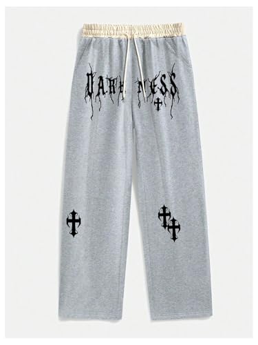 Men's Wide Leg Sweatpants Y2k Letter Graphic Print Stacked Flared Sweatpants Streetwear2