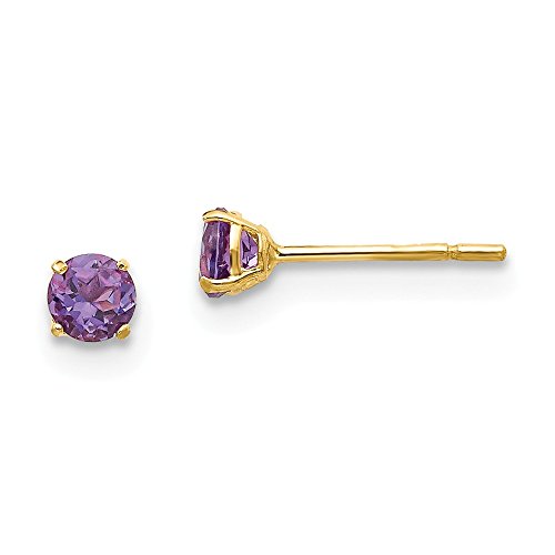 14k Yellow Gold Round Purple Amethyst 3mm Post Stud Earrings Birthstone February Gemstone Fine Jewelry For Women Gifts For Her