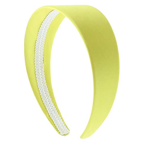 Motique Accessories 2 Inch Wide Satin Hard Headband, No Teeth, Yellow