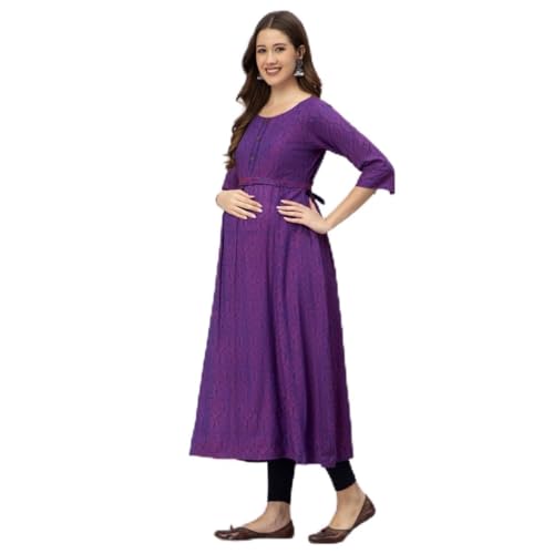 Image of CEE 18 Cotton Rayon A-Line Flaired Maternity Feeding Kurti for Women with Zippers | Pregnancy Dress for Women | Breastfeeding Dress for Women | Nursing Dress for Women Pre and Post Pregnancy