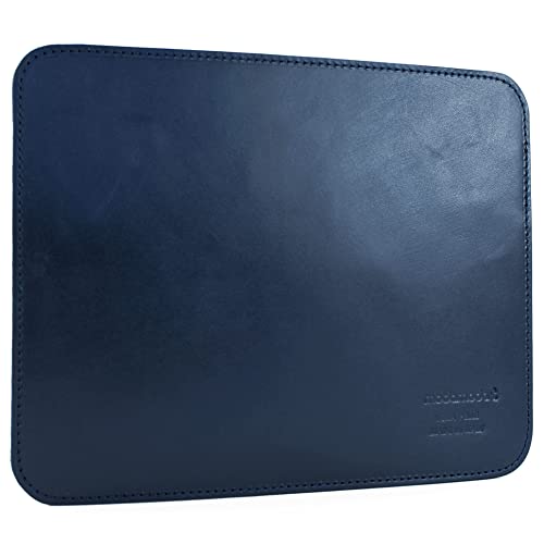 modamoda de - MP01 Tapis de souris Office en cuir véritable 245 x 195 mm Couleur : bleu foncé Cover