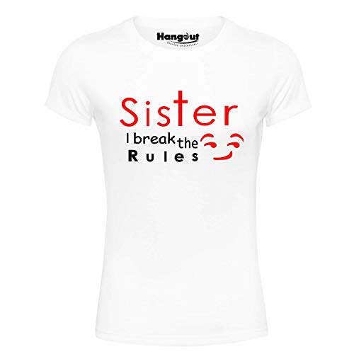 Image of Hangout Hub Family Tshirt for Daughter- Girl's Kids Cotton Printed Regular Fit T-Shirts (Pack of 1) Sister Breaks The Rule Matching Twinning Tees