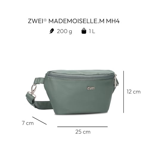 Zwei Damen Hip Bag Mademoiselle.M MH4 Bauchtasche 25 cm 1 Liter aus hochwertigem Kunstleder, Crossbody Bag wasserabweisend, 3-in-1 Bequeme Brusttasche, Gürteltasche & Hüfttasche (Eucalyptus)
