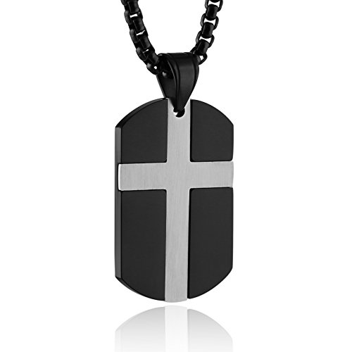 HZMAN Isaiah 41:10 Jewelry, Stainless Steel Cross Dog Tag Necklace