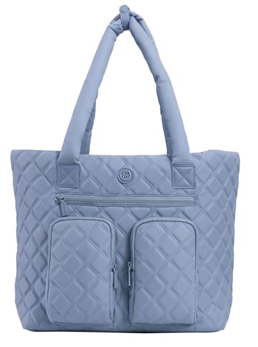 Joan & David 21 Inch Diamond Quilted Puffer Nylon Travel Workbook Tote (Denim)