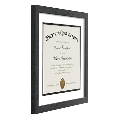Image of upsimples Diploma Frame with HD Glass, 11x14 Black, 1 Pack | Certificate Degree Frame, Fits 8.5 x 11 with Mat, Graduation Gift for Wall and Tabletop, Black & White Double Mats