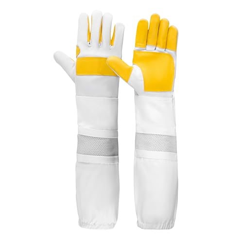 Oz Armour Beekeeping Gloves - Protective Beekeeper Gloves with Mesh Ventilated Cuff Sleeve for Outdoor Activities (XL)