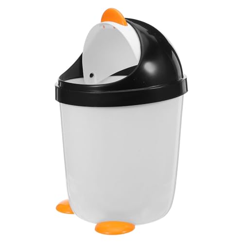 NIYANGLE Papelera de Escritorio con Tapa Abatible Diseño Cubo Plástico Estable para Oficina Coche Cocina y Dormitorio Color Negro y Blanco Divertido y Creativo