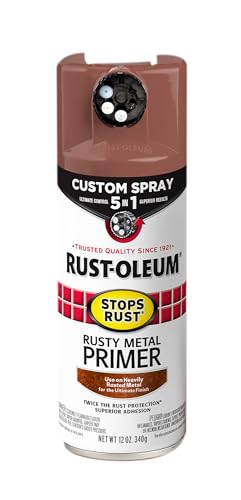 Rust-Oleum 384755 Stops Rust Custom Spray 5-in-1 Rusty Metal Primer Spray, 12 oz, Flat Brown
