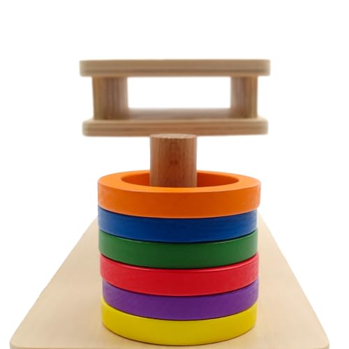 Image of Hidoggy Montessori Wooden Ring Slide Toy for Toddlers 1-3, Wooden Educational Toy Stacking Toy for Hand-Eye Coordination, STEAM Toddler Toy