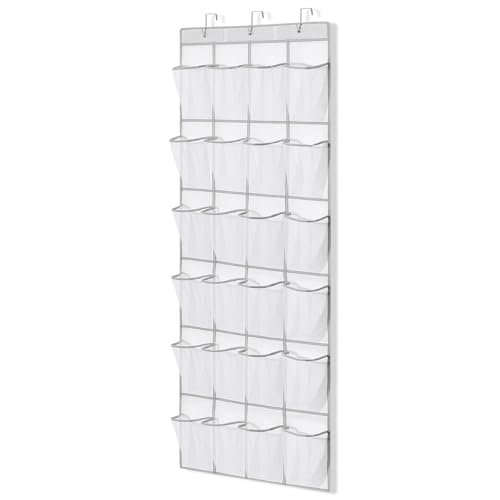 Suacculent Over Door Shoe Organiser Hanging Shoe Holder with 24 Large Mesh Pockets and 3 Hooks for Shoes Toys and Small Items Space Saving Storage Rack White