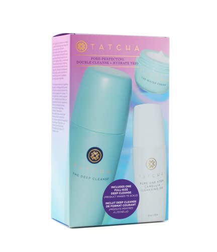 Tatcha Pore-Perfecting Double Cleanser + Hydrate Trio Set: The Deep Cleanse 5 Oz, Pure One Step Camellia Cleansing Oil 1.7 Oz & The Water Cream 0.33 Oz #TOP18