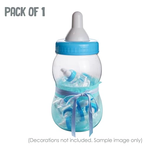Evershine Plastic Baby Bottle Bank, 13" Blue Fillable Baby Shower Bank, Plastic Jumbo Baby Favor Bottle Centerpiece - Thumbnail 3