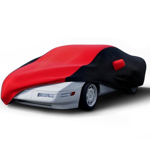 Image of KAKIT Waterproof Car Cover Custom Fit for 1984-1996 C4 Stingray, UV Resistant Fade-Proof Cover for Chevy Corvette, Indoor & Outdoor Use (Red & Black Combo)