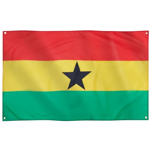 Runesol Drapeau du Ghana, 91x52cm, 3ft x 5ft, 4 œillets, Drapeau Ghanéen, République du Ghana, Drapeaux Premium, Intérieur, Extérieur, Journée des agriculteurs, Jour de l'indépendance