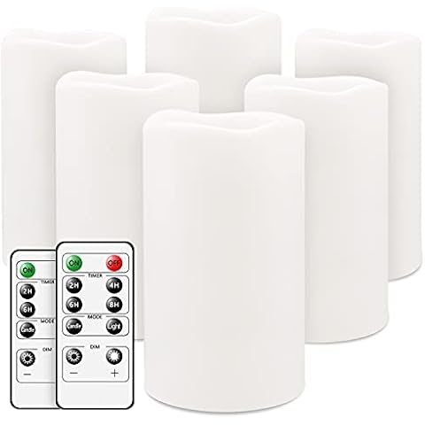 salipt Flameless Candles, LED Flickering Candles Set of 6 (H 6" xD 3") Battery Operated Candles,Waterproof Flameless Candles, Resin Plastic, Indoor Outdoor Use,White Cover