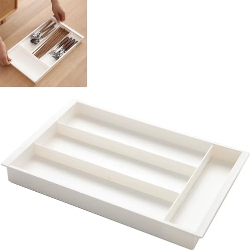 エクステンドトレー 伸縮式収納ボックス 引き出しの仕切り デスクトップの整理 文房具 収納ケース キッチン収納 小物収納 伸縮範囲32-50.7cm 調節可能 ホワイト 32*21*3cm