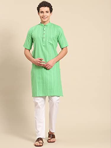 Image of Rajubhai Hargovindas Green Khadi Half Sleeve Kurta