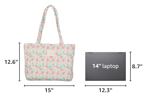 Image of Floral Quilted Cotton Shoulder Bag for Women Daily Use Medium Size Handbag Large Capacity Thickened Design Tote