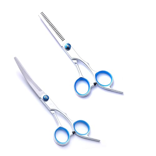 OUDQFCJ 2 Pcs Tijeras de aseo para perros con puntas redondas de seguridad kit de recortadora de aseo de mascotas de titanio resistente tijeras de adelgazamiento tijeras rectas con peine